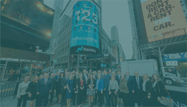 ChoiceOne Celebrates 125th Anniversary Ringing Nasdaq Opening Bell